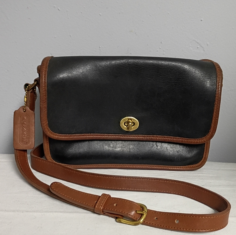 ❤️Vintage COACH 9934 Black Brown Spectator Compartment Crossbody Purse +FOB